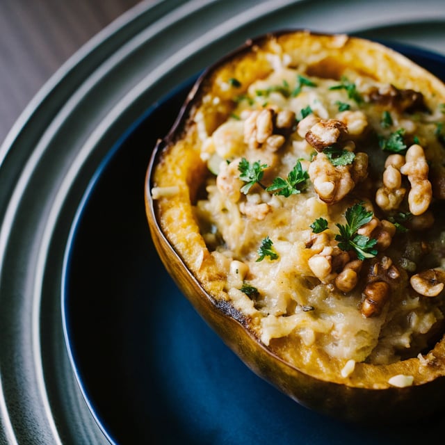 Creamed Spaghetti Squash with Browned Butter Walnuts