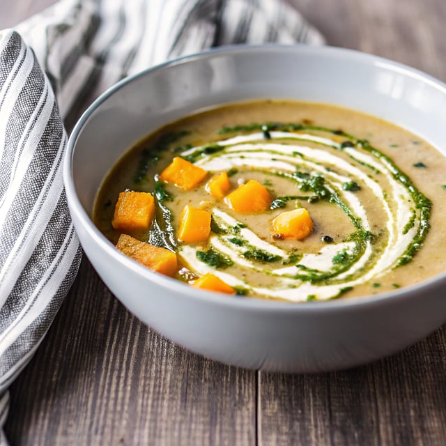Creamy Butternut Squash Sage Pesto Soup