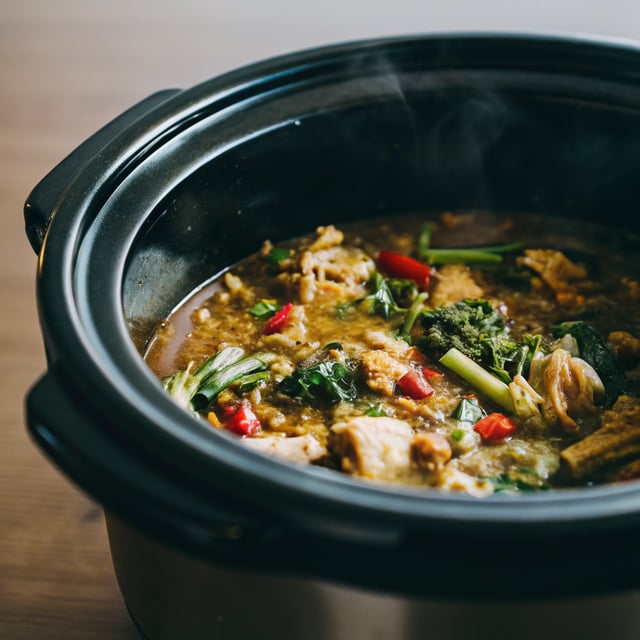 Crockpot Thai Broccoli Rabe Chicken Curry.