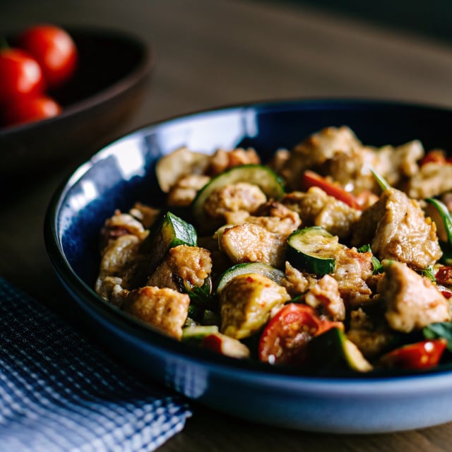 Easy 3 Cup Chicken with Zucchini.