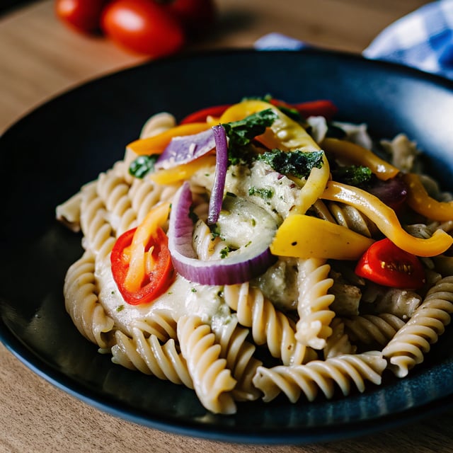 Farmers Market Goat Cheese Pasta Primavera with Marinated Veggies