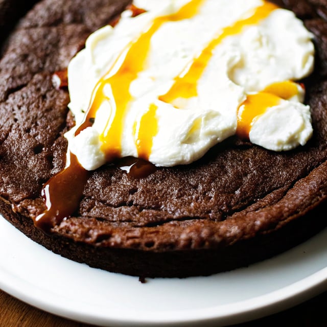 Flourless Chocolate Espresso Olive Oil Cake with Honey Whipped Ricotta.