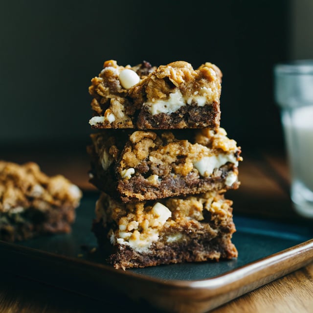 Fudge Brownie, Caramel, Popcorn + Oatmeal Cookie Crumble 7 Layer Bars