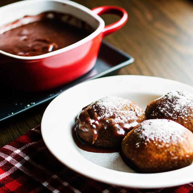 Gingerbread Surprise Beignets with Spiced Mocha Hot Chocolate.