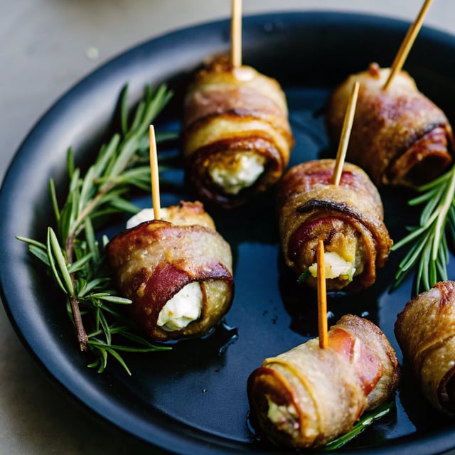 Goat Cheese Stuffed Bacon Wrapped Dates with Rosemary Honey