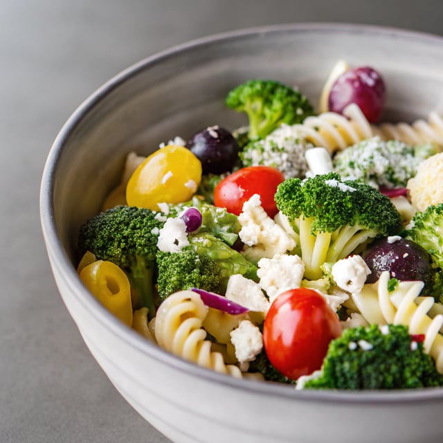 Greek Lemon Garlic Roasted Broccoli Pasta Salad