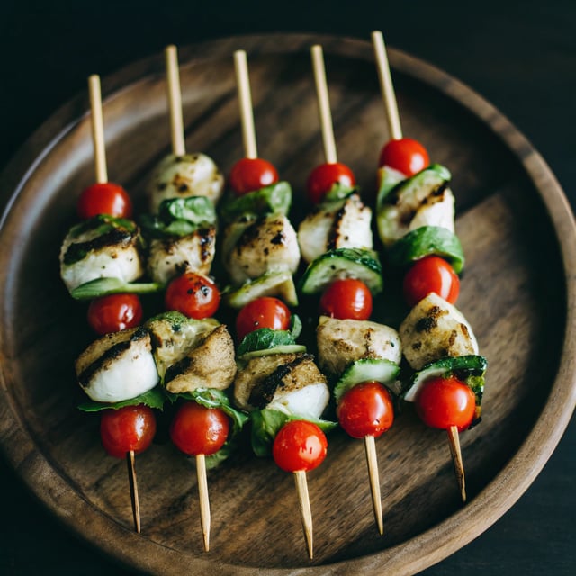 Grilled Caprese Pesto Chicken Skewers