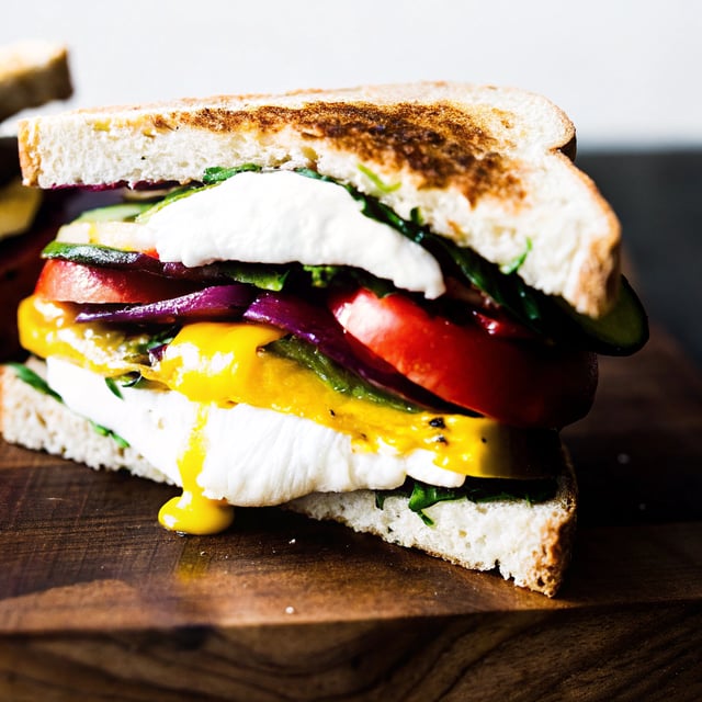 Grilled Vegetable Burrata Sandwich with Lemon Thyme Honey Mustard