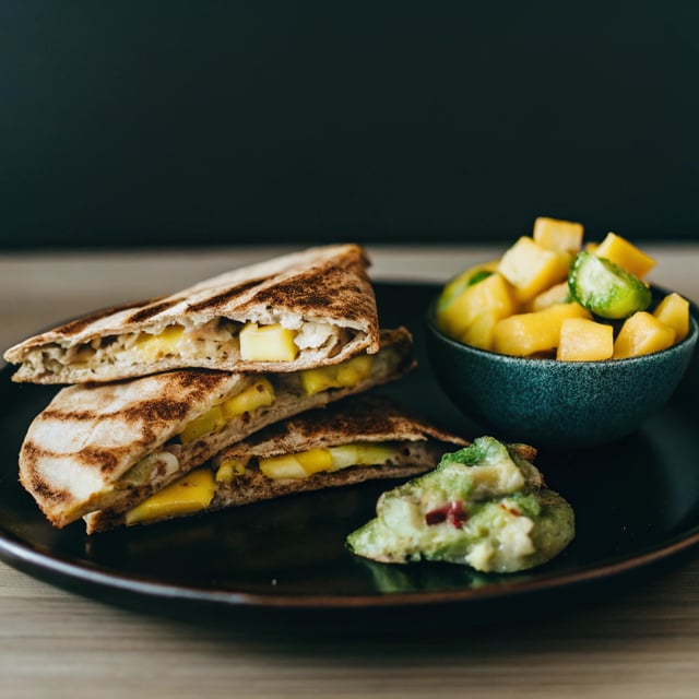 Hawaiian BBQ Quesadillas with Pineapple-Mango Guacamole