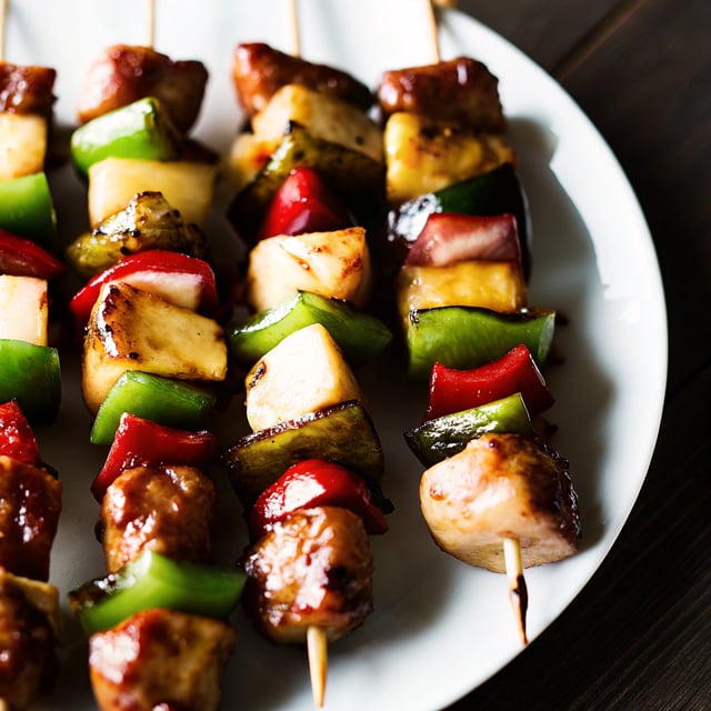 Hawaiian BBQ Skewers with Sriracha Honey Butter.