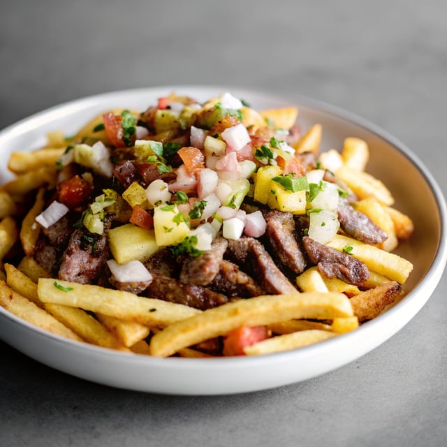 Hawaiian Carne Asada Fries with Grilled Pineapple Pico De Gallo.