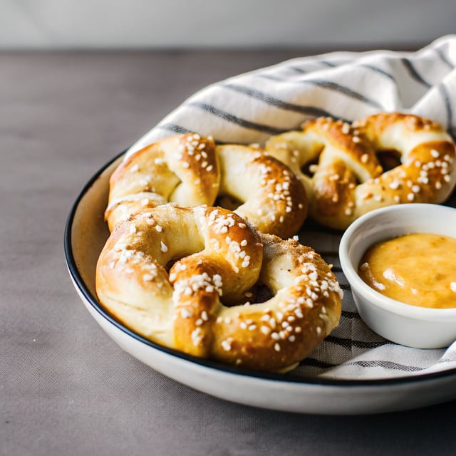 Homemade Soft Pretzels with Buffalo Cheddar Cheese Sauce