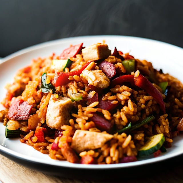 Kimchi Chicken and Bacon Fried Rice.