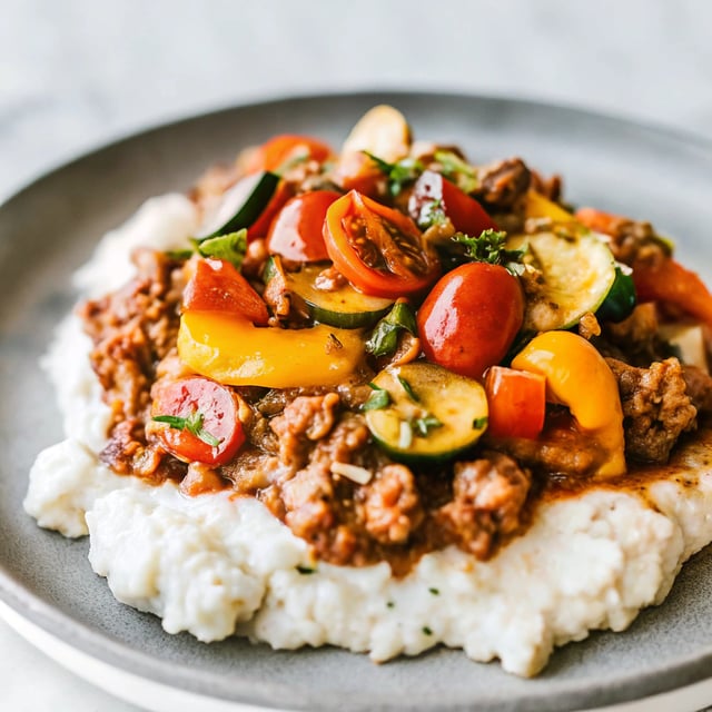 Late Summer Vegetable Bolognese with Creamy Polenta