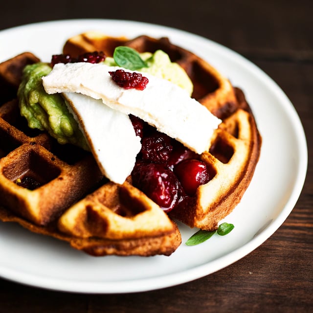 Mashed Potato Waffle, Crispy Turkey, Smashed Avocado, Cranberry and Brie Melts