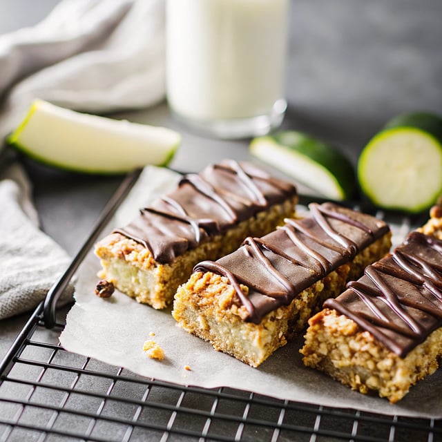 Milk Chocolate Dipped Zucchini Granola Bars.