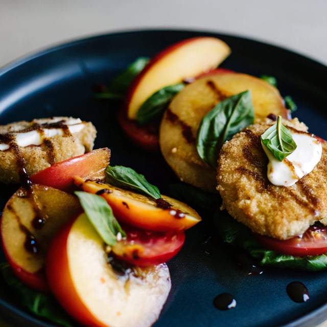 Nectarine and Fried Mozzarella Caprese Salad.