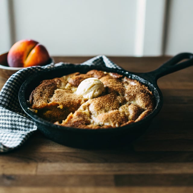 Old Fashioned Skillet Brown Sugar Peach Cobbler.