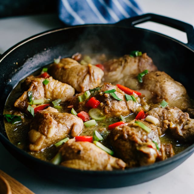One Skillet Filipino Coconut Adobo Chicken.