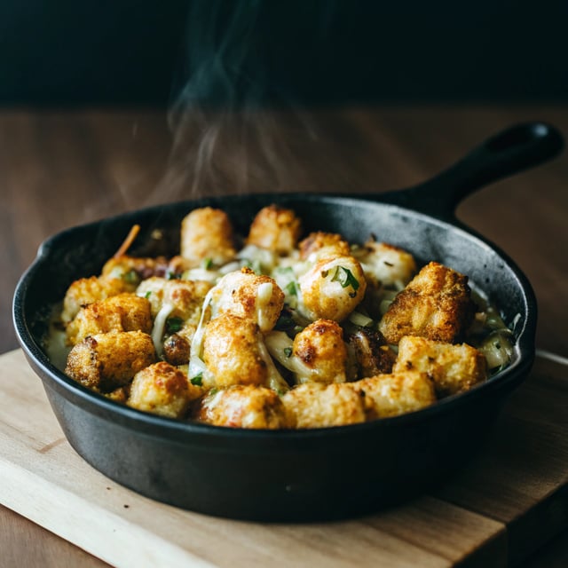 One Skillet French Onion Tater Tot Casserole