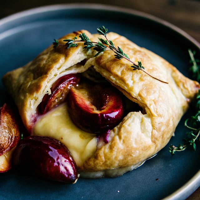 Pastry Wrapped Baked Brie with Thyme Butter Roasted Plums