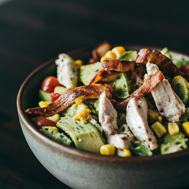 Pesto Chicken, Corn, and Avocado Bacon Pasta Salad