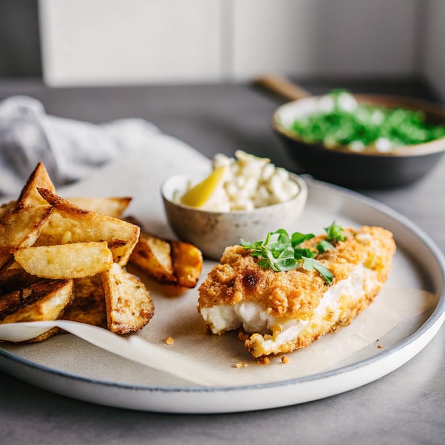 Potato Chip Crusted Fish and Chips...with all the Fixings.