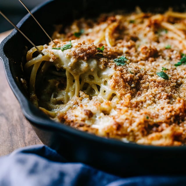 Quick + Easy Cheesy Baked Skillet Pasta