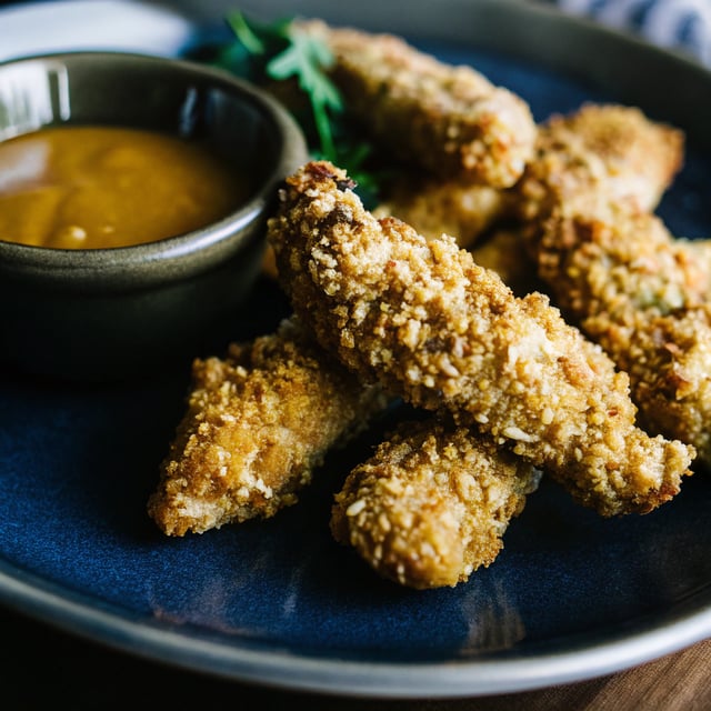 Quinoa Crusted Chicken Strips with BBQ Honey Mustard.