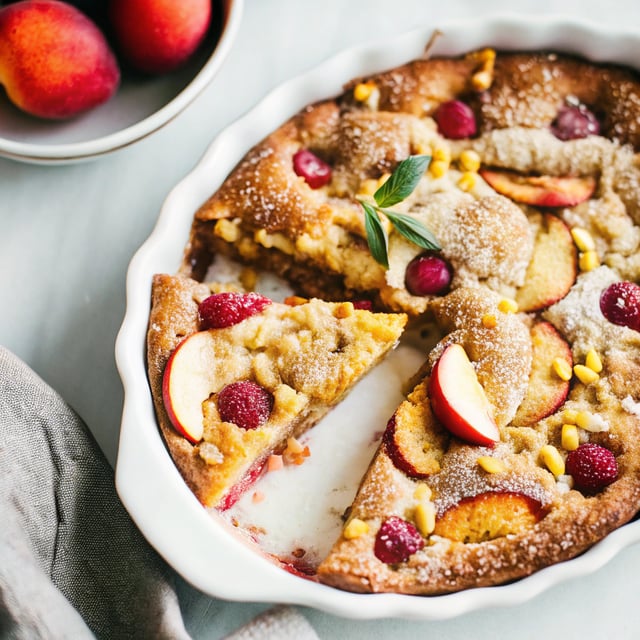 Raspberry, Nectarine and Sweet Corn Clafoutis.
