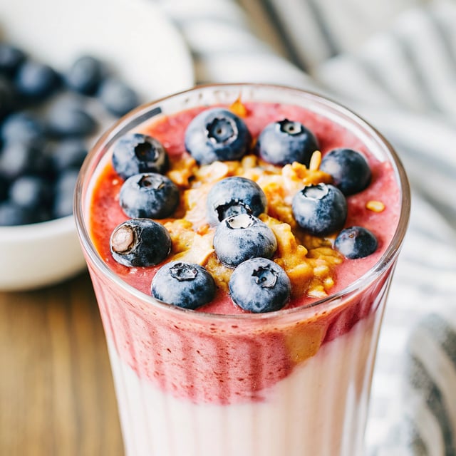 Raspberry-Rhubarb Bellini Smoothie with Blueberries (Virgin...or not so Virgin).
