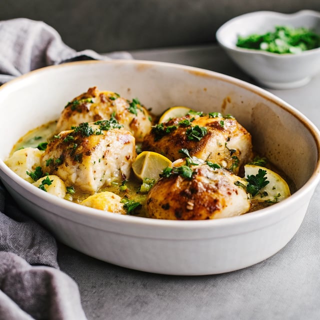 Roasted Garlic Butter Chicken with Lemon Olive Dressing.