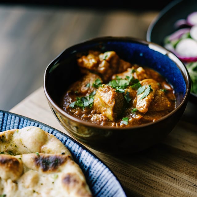Saucy Indian Spiced Chicken with Naan.