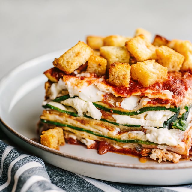 Sheet Pan Zucchini Lasagna with Garlic Butter Croutons