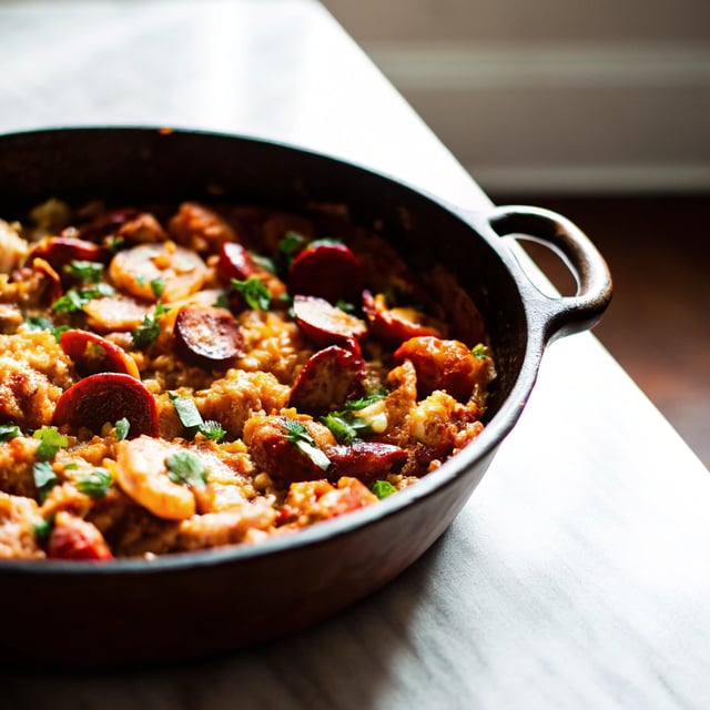 Skillet Grilled Seafood and Chorizo Paella.