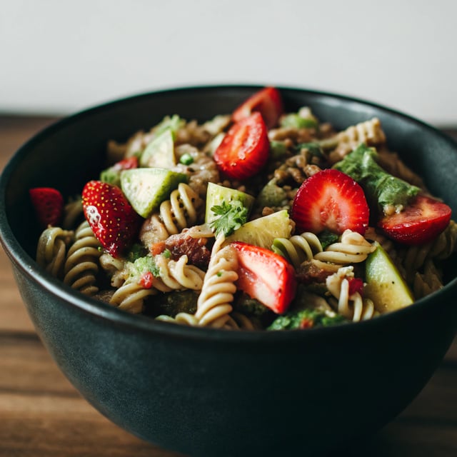 Strawberry Avocado Pesto Pasta Salad
