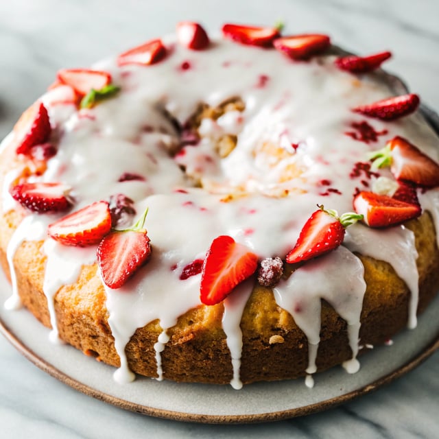 Strawberry Cornmeal Cake with Buttermilk Glaze