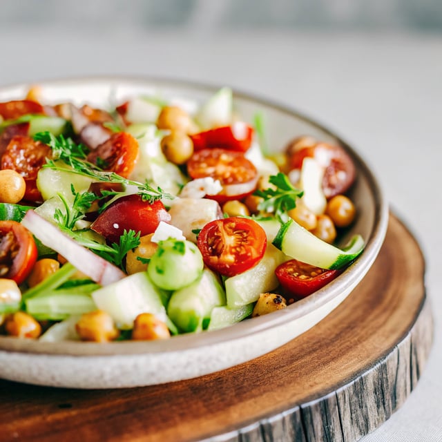 Super Green Sun-Dried Tomato Herb Salad with Crispy Chickpeas
