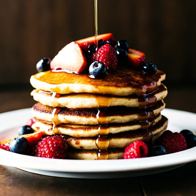 Sweet Buttered Polenta Pancakes with Fresh Summer Berries.