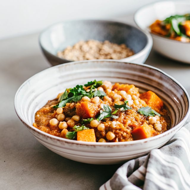 Sweet Potato Lentil Curry with Crispy Sesame Chickpeas.