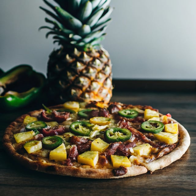The TJ Hooker Pizza (Chipotle BBQ and Sweet Chili Pineapple + Jalapeño Pizza with Bacon)!
