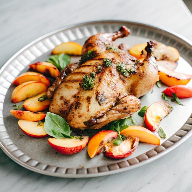 Whole Grilled Chicken with Peaches and Basil Vinaigrette