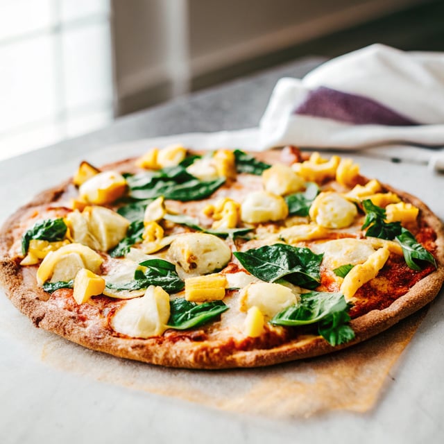 Whole Wheat Spinach and Artichoke Pizza.