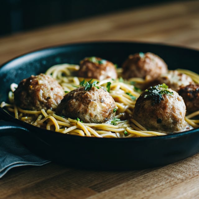 Zucchini Parmesan Chicken Meatballs with Lemon Pasta Carbonara