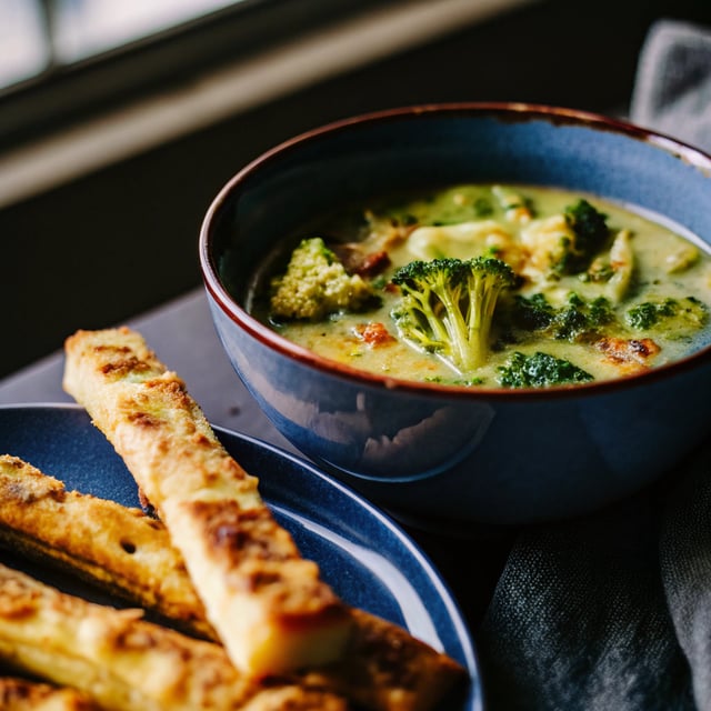 Broccoli soup & cheesy soldiers