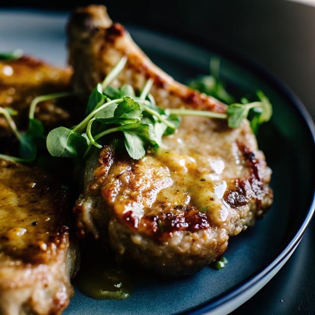 Honey mustard pork chops with watercress grains