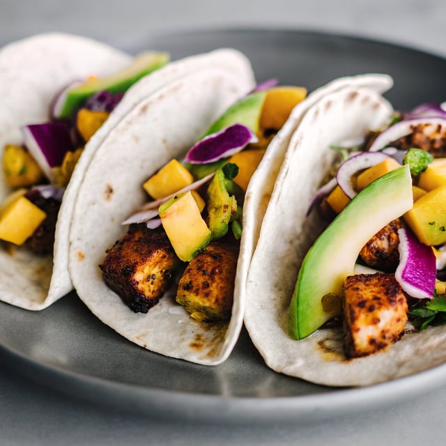 Mango Peanut Tempeh Tacos