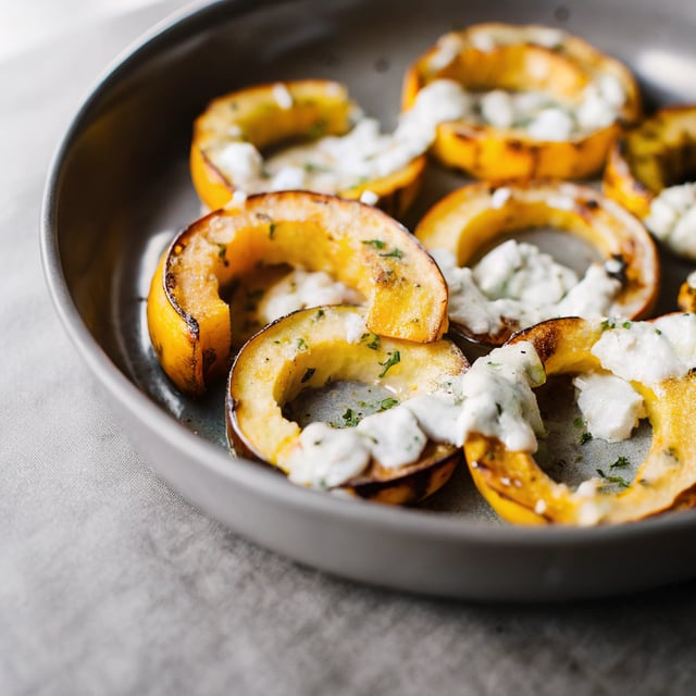 Roasted Delicata Squash & Creamy Blue Cheese Sauce