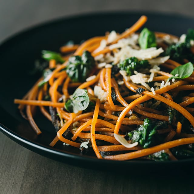 Sweet Potato Noodles with Garlic & Kale