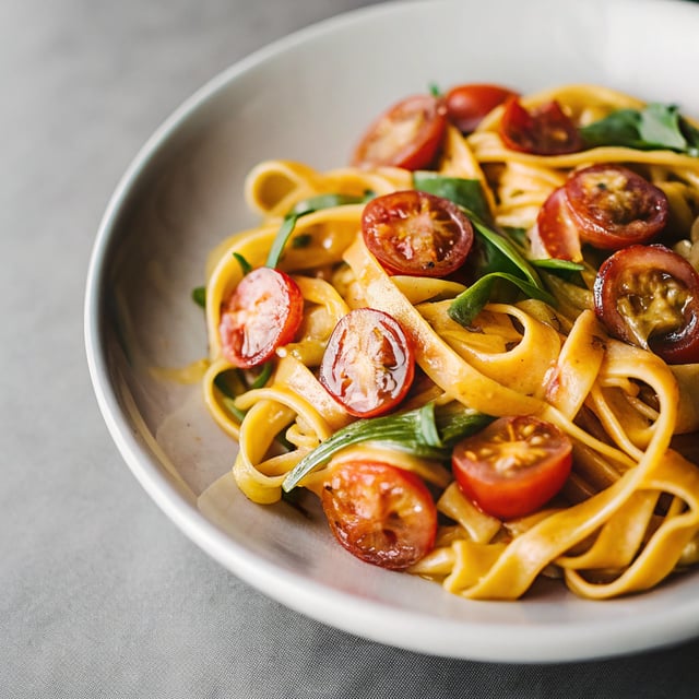 Tagliatelle with Tomatoes and Greens